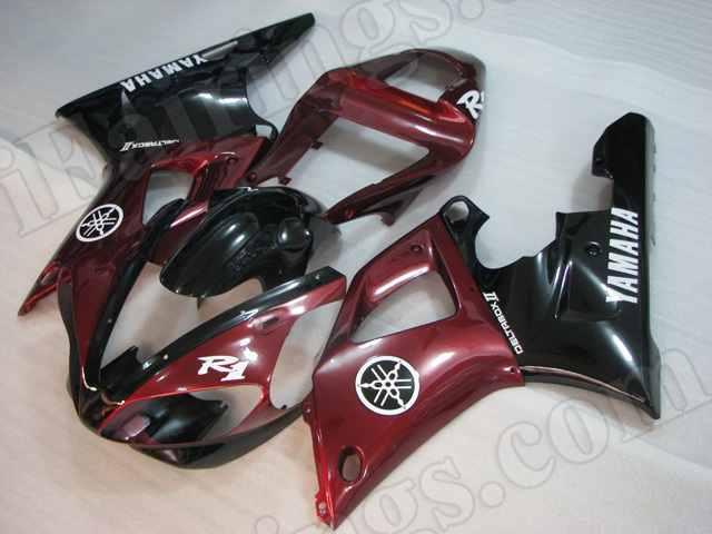 Motorcycle fairings/body kits for 2000 2001 Yamaha YZF R1 dark red and black. - Click Image to Close