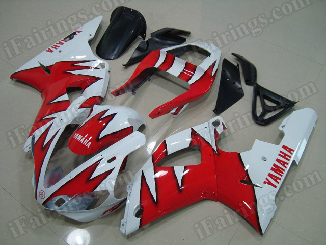 Motorcycle fairings/body kits for 2000 2001 Yamaha YZF R1 red and white. - Click Image to Close