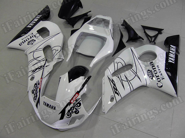 Motorcycle fairings/body kits for 1999 to 2002 Yamaha YZF R6 White Corona replica. - Click Image to Close