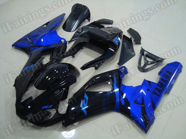 Motorcycle fairings/body kits for 2000 2001 Yamaha YZF R1 black and blue. - Click Image to Close