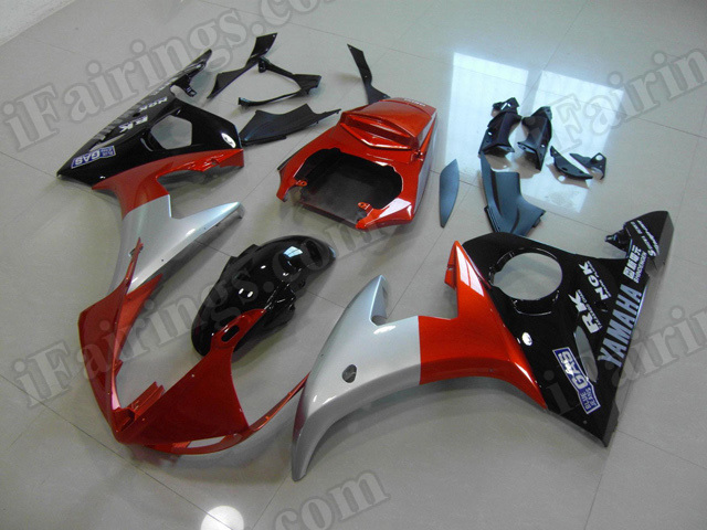 Motorcycle fairings/body kits for 2003 2004 2005 Yamaha YZF R6 orange, silver and black.