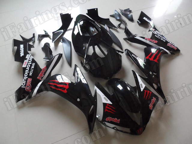 Motorcycle fairings/body kits for 2004 2005 2006 Yamaha YZF R1 glossy black with monster logo. - Click Image to Close