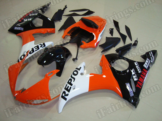 Motorcycle fairings/body kits for 2003 2004 2005 Yamaha YZF R6 repsol replica. - Click Image to Close