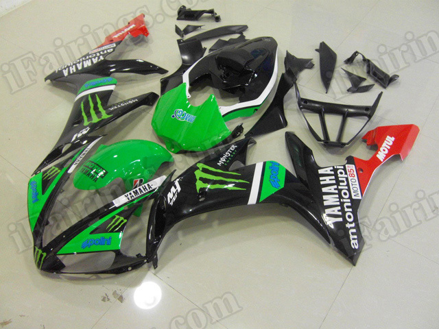 Motorcycle fairings/body kits for 2004 2005 2006 Yamaha YZF R1 green and black monster.