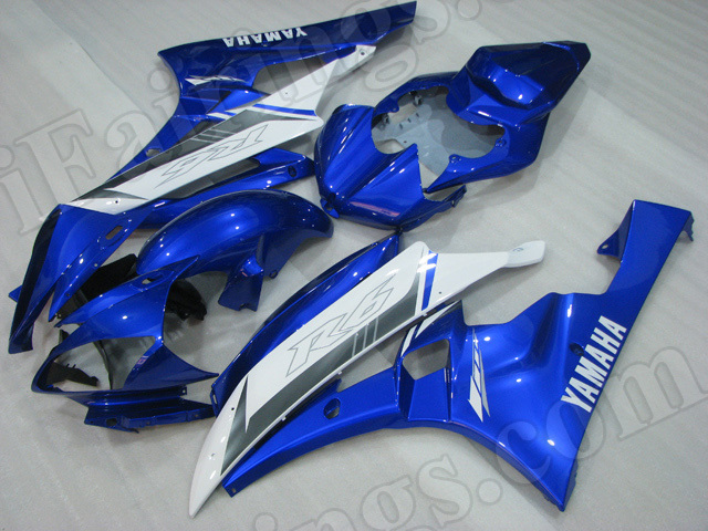 Motorcycle fairings/body kits for 2006 2007 Yamaha YZF R6 blue and white scheme. - Click Image to Close