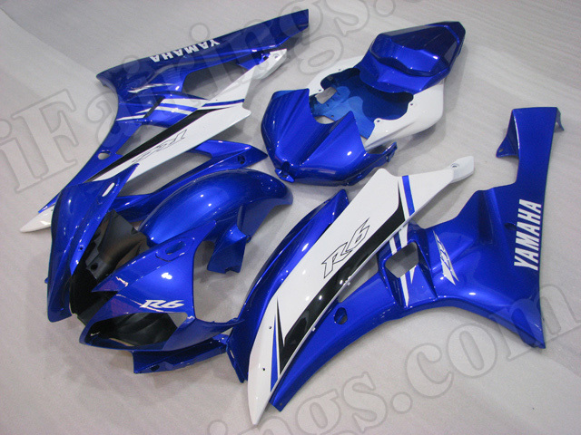 Motorcycle fairings/body kits for 2006 2007 Yamaha YZF R6 blue and white. - Click Image to Close