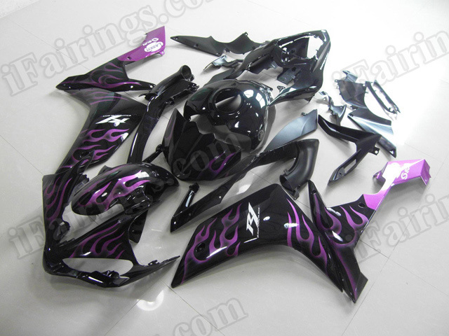 Motorcycle fairings/body kits for 2007 2008 Yamaha YZF R1 black with purple flame. - Click Image to Close