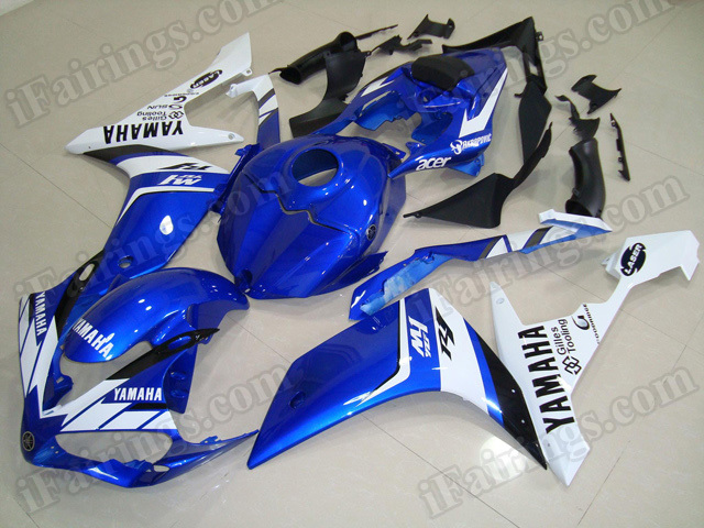 Motorcycle fairings/body kits for 2007 2008 Yamaha YZF R1 blue and white. - Click Image to Close