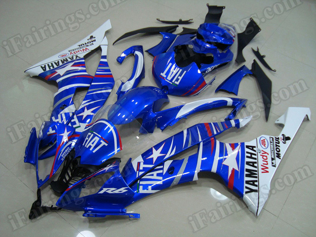 Motorcycle fairings/body kits for 2008 to 2015 Yamaha YZF R6 blue Fiat stars graphic.