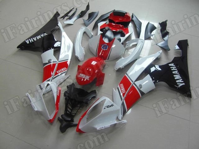 Motorcycle fairings/body kits for 2008 to 2015 Yamaha YZF R6 red, white and black.