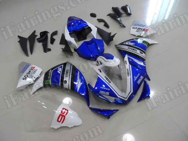 Motorcycle fairings/body kits for 2009 2010 2011 Yamaha YZF R1 white and blue. - Click Image to Close
