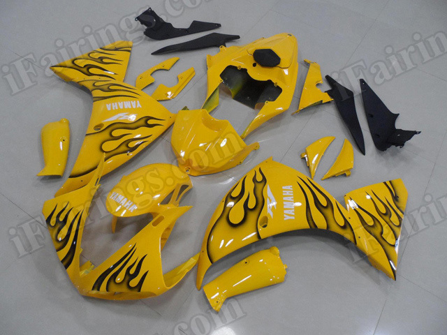 Motorcycle fairings/body kits for 2009 2010 2011 Yamaha YZF R1 yellow with black flame. - Click Image to Close