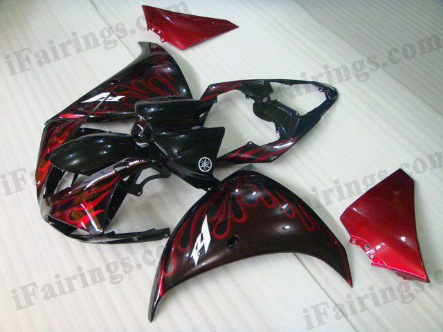 YZF-R1 2009 2010 2011 red flame fairings, 2009 2010 2011 R1 bodywork.