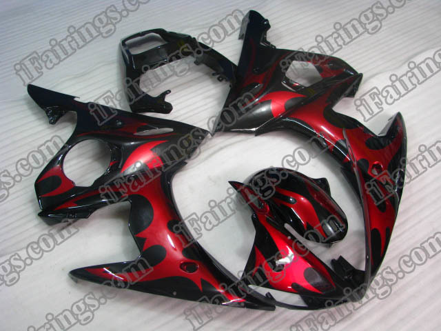 YZF-R6 2003 2004 2005 black and red flame fairings. - Click Image to Close
