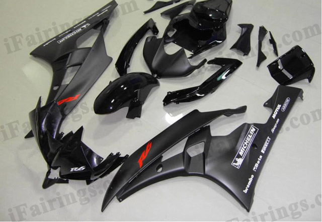 YZF-R6 2006 2007 black fairings, 2006 2007 R6 replacement body kits. - Click Image to Close