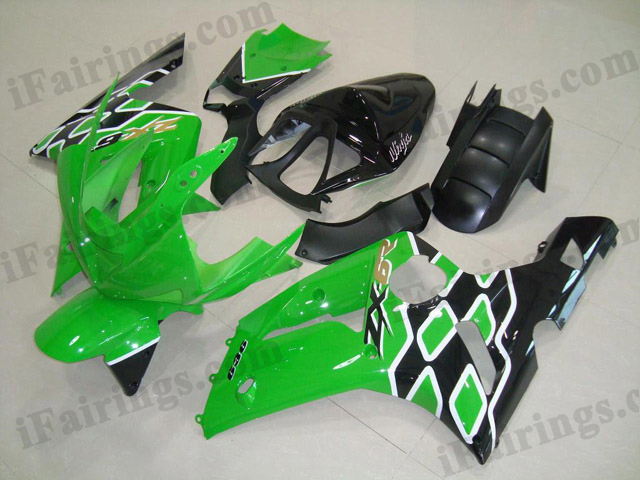 2003 2004 Kawasaki ZX6R Ninja green and black fairing kits. - Click Image to Close