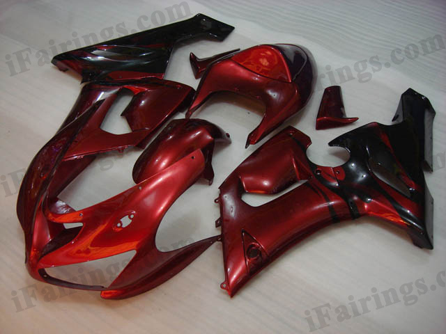 2005 2006 Kawasaki ZX6R Ninja red and black flame fairing kits. - Click Image to Close