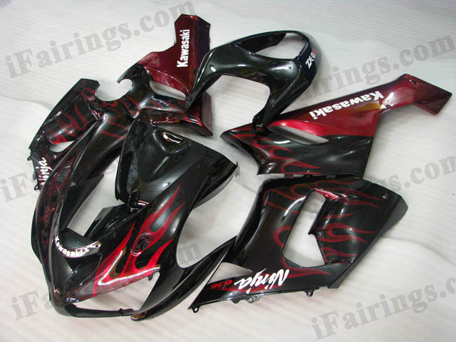 2005 2006 ZX6R 636 red flame fairing kits - Click Image to Close