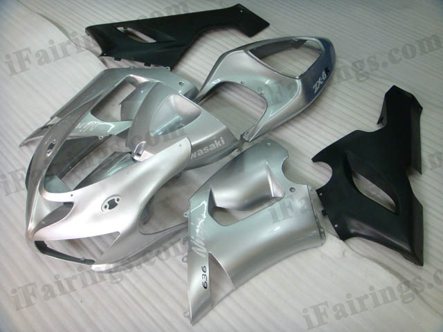 2005 2006 ZX6R 636 silver and black fairing kits - Click Image to Close