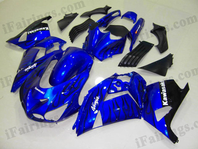 2006 2007 2008 2009 2010 2011 ZX14R blue and black flame fairing kits - Click Image to Close