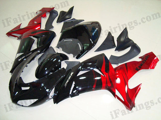 2006 2007 ZX10R black and red flame fairing kits - Click Image to Close