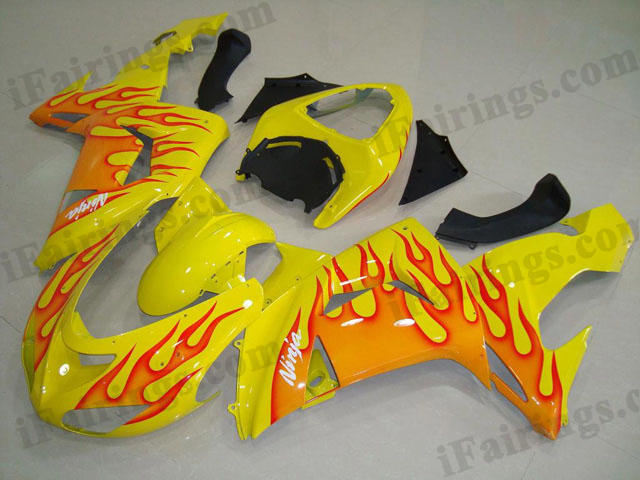 2006 2007 ZX10R yellow and red flame fairing kits - Click Image to Close