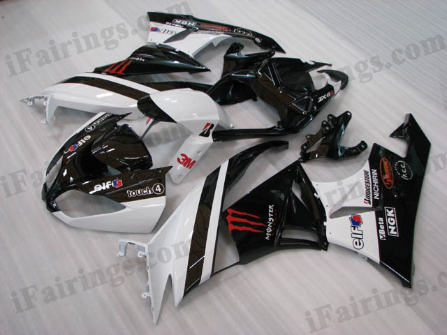 2009 2010 2011 2012 Kawasaki ZX6R ZX636 Ninja black/white monster fairings. - Click Image to Close