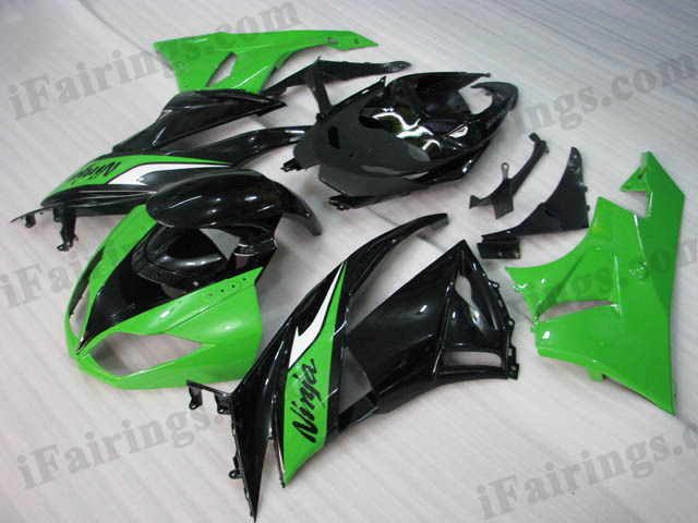 2009 2010 2011 2012 Kawasaki ZX6R ZX636 Ninja green and black fairing kits.