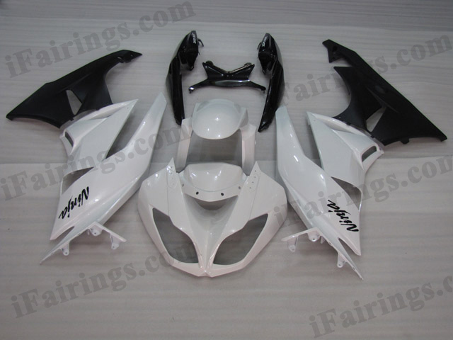 2009 2010 2011 2012 Kawasaki ZX6R ZX636 Ninja white and black fairing kits.