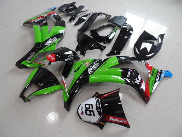 2011 to 2015 Kawasaki Ninja ZX10R green and black fairings.