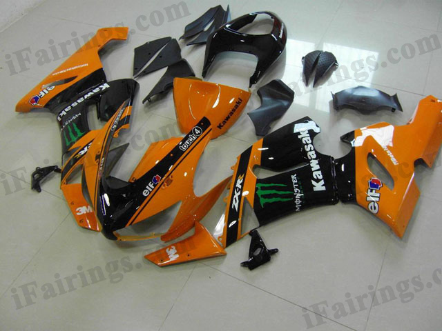 aftermarket fairings for 2005 2006 ZX6R Ninja orange/black Monster graphics. - Click Image to Close