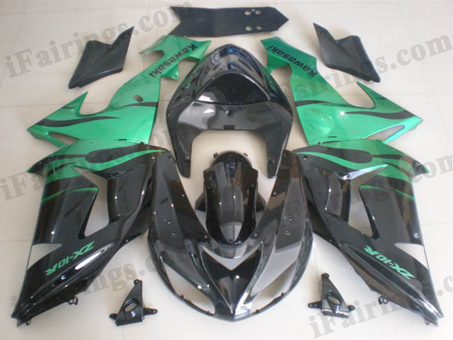 Custom fairings for 2006 2007 ZX10R metal green/black graphics. - Click Image to Close