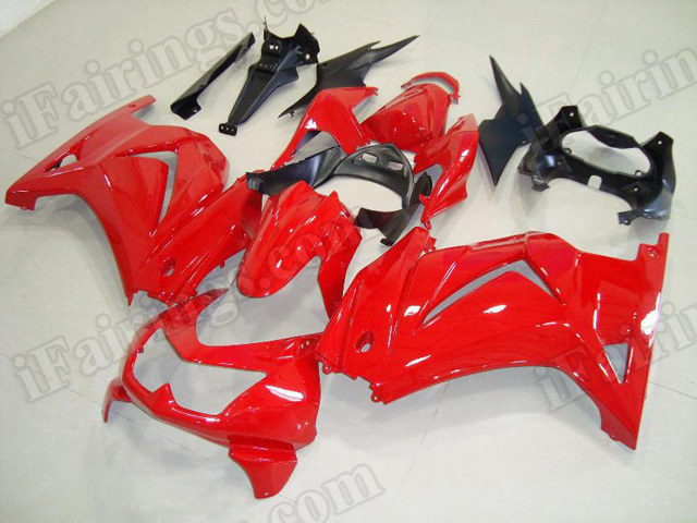 Injection molded fairing kits for Kawasaki Ninja 250R EX250 2008 to 2012 in red color.
