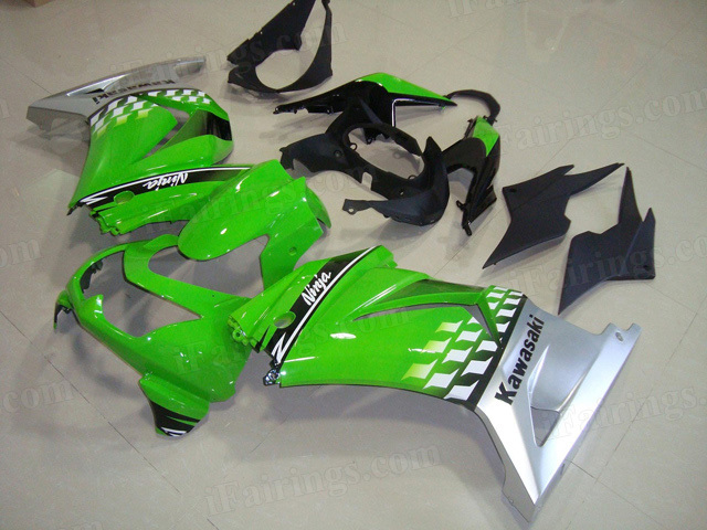 Kawasaki Ninja 250R EX250 2008 to 2012 green and silver fairing kits. - Click Image to Close