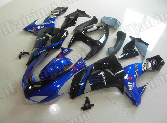 Motorcycle fairings for 2006 2007 Kawasaki Ninja ZX10R blue and black monster replica.