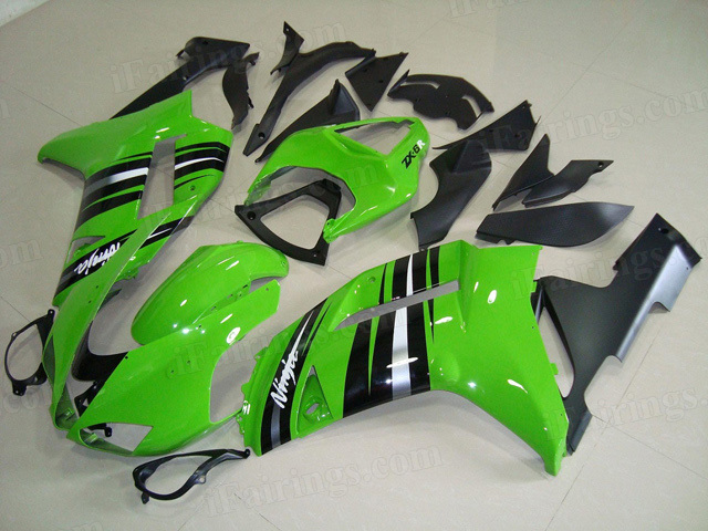Motorcycle fairings for Kawasaki 2007 2008 Ninja ZX6R green and black. - Click Image to Close
