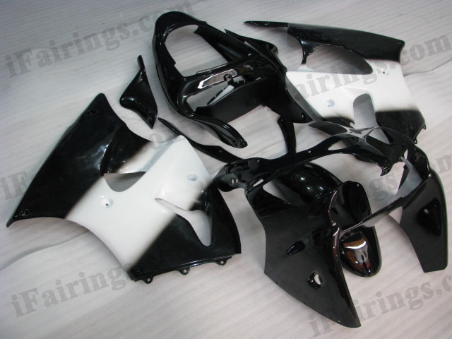 Motorcycle fairings for Kawasaki Ninja ZX6R 2000 2001 2002 black and white. - Click Image to Close