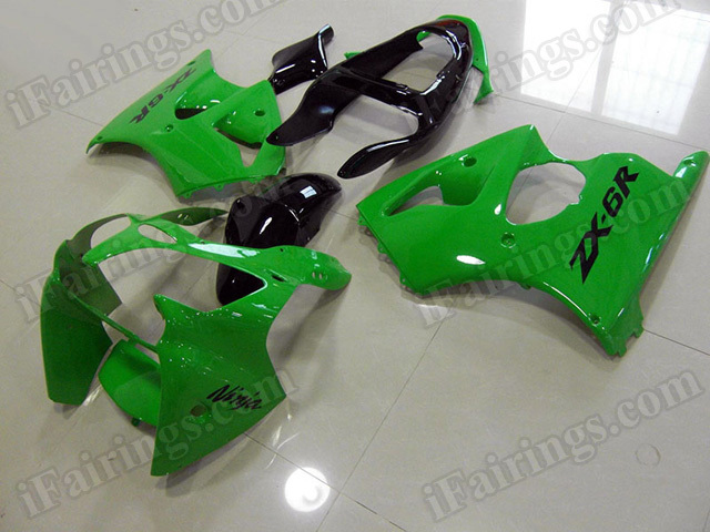 Motorcycle fairings for Kawasaki Ninja ZX6R 2000 2001 2002 green and black. - Click Image to Close