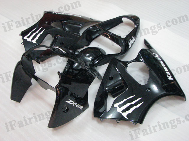 Motorcycle fairings for Kawasaki Ninja ZX6R 2000 2001 2002 black with monster symbol. - Click Image to Close