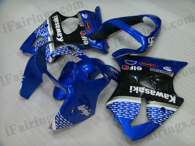 Motorcycle fairings for Kawasaki Ninja ZX6R 2000 2001 2002 blue and black nakano replica. - Click Image to Close