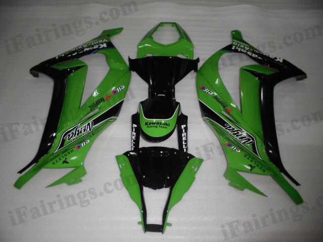 Motorcycle fairings/bodywork for 2011 to 2015 Kawasaki Ninja ZX10R green and black scheme. - Click Image to Close