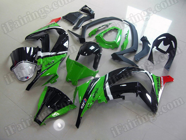 Motorcycle fairings/bodywork for 2011 to 2015 Kawasaki Ninja ZX10R green and black.