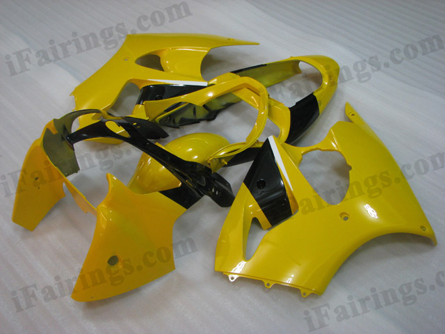 Motorcycle fairings for Kawasaki Ninja ZX6R 2000 2001 2002 yellow and black. - Click Image to Close