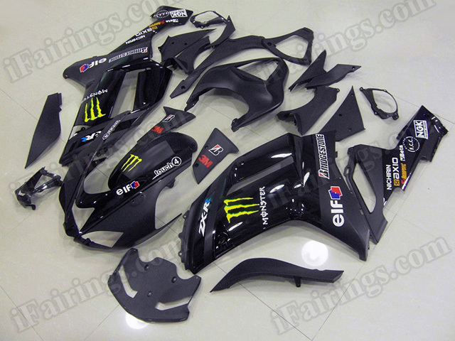 Motorcycle fairings/bodywork for Kawasaki 2007 2008 Ninja ZX6R black monster replica. - Click Image to Close