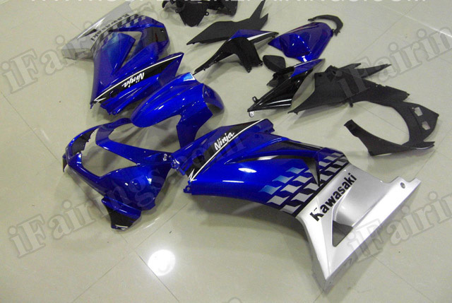 Motorcycle fairings/bodywork for Kawasaki Ninja 250R EX250 2008 to 2012 blue and silver.