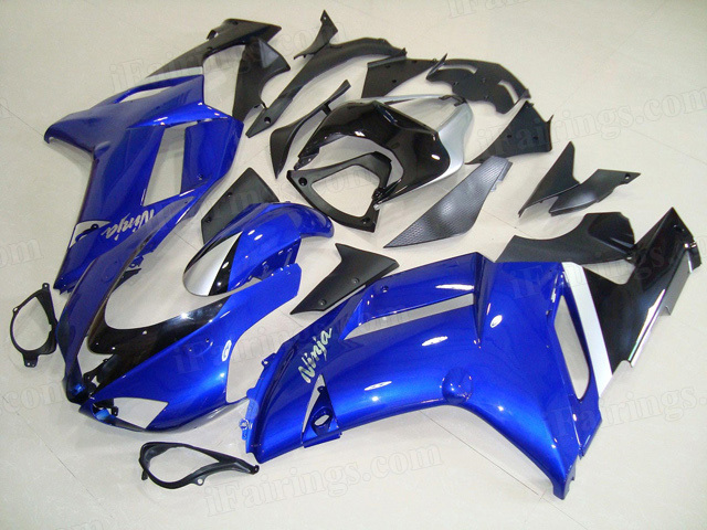 Motorcycle fairings/bodywork for Kawasaki 2007 2008 Ninja ZX6R blue and black. - Click Image to Close