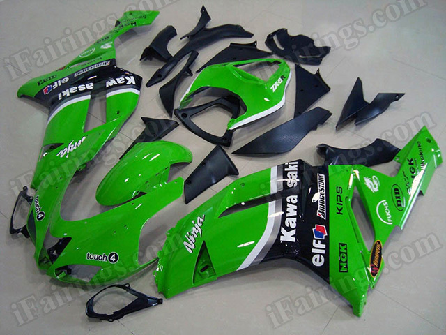Motorcycle fairings/bodywork for Kawasaki 2007 2008 Ninja ZX6R green and black scheme. - Click Image to Close