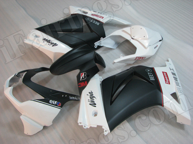Motorcycle fairings/bodywork for Kawasaki Ninja 250R EX250 2008 to 2012 matte white and black. - Click Image to Close