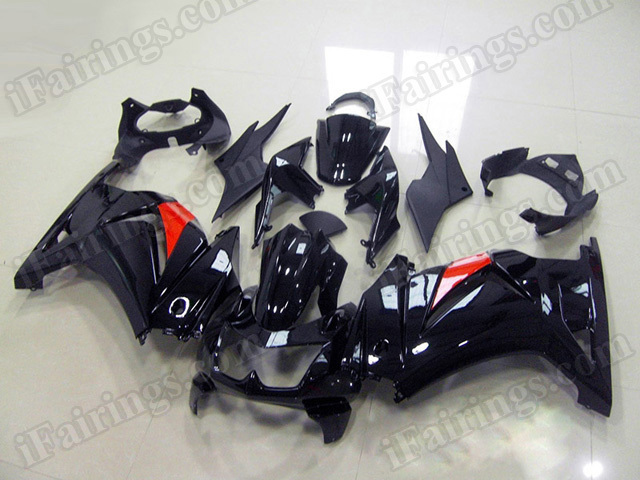 Motorcycle fairings/bodywork for Kawasaki Ninja 250R EX250 2008 to 2012 glossy black scheme.