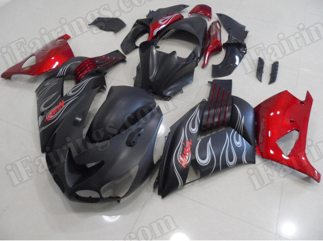 Motorcycle fairings/bodywork for Kawasaki Ninja ZX14R 2006 to 2011 black and red. - Click Image to Close
